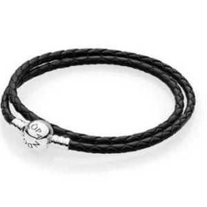 AUTHENTIC Black Braided Double-Leather Bracelet